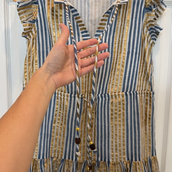 Tuckernuck Oliphant Cinched Flirty Short Dress in Samoa Blue Gold Size XXS - Picture 8 of 12